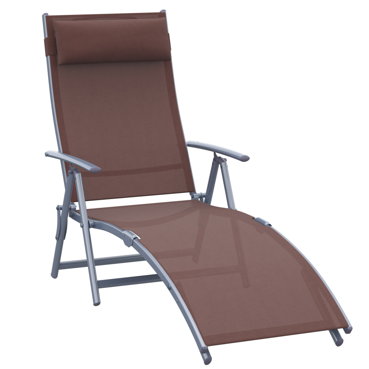 Outsunny Heavy-Duty Foldable Sun Lounger with 7-Level Recline & Pillow, Steel Frame, Texteline – Brown