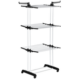 HOMCOM Foldable 3-Tier Clothes Drying Rack with Wheels and Brakes – Steel Garment Airer, Black