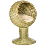 PawHut Raised Cat House with Natural Mat Grass Basket, Cushion and Stand – Detachable Cat Bed, 41 x 69 cm