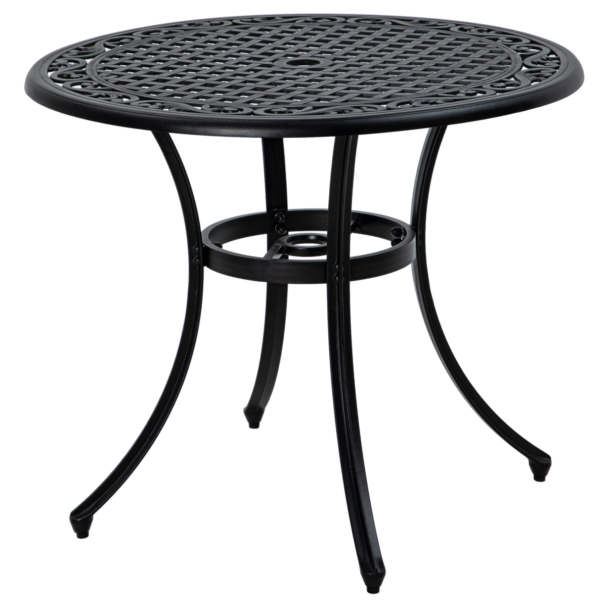 Outsunny 90cm Round Cast Aluminium Garden Table with 50mm Parasol Hole – Outdoor Patio Dining Table, Black