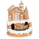 HOMCOM Christmas Gingerbread House with Rotating Train, LEDs & 8 Tunes – Lighted Musical Snow Village