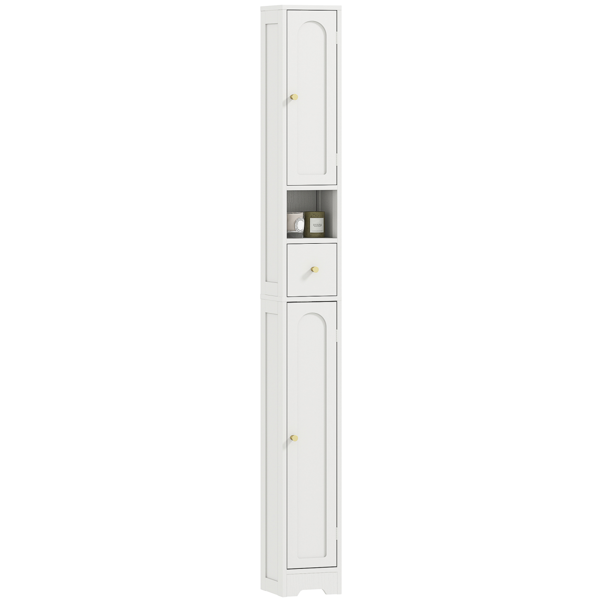 HOMCOM 20cm Slim Bathroom Storage Cabinet with Arched Doors, Drawer & Adjustable Shelves, White