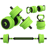 SPORTNOW 4-in-1 Weight Set, 20kg – Dumbbells, Barbell, Kettlebell & Push Up Stand for Home Gym, Green