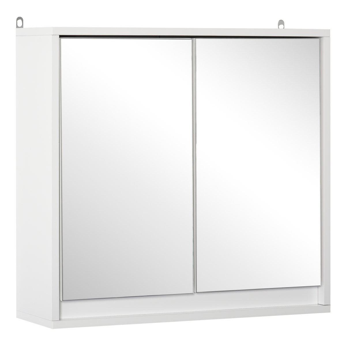 White wall mounted bathroom mirror cabinet with storage shelf
