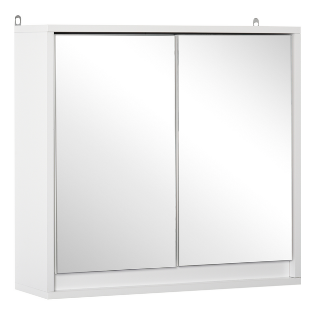 White wall mounted bathroom mirror cabinet with storage shelf