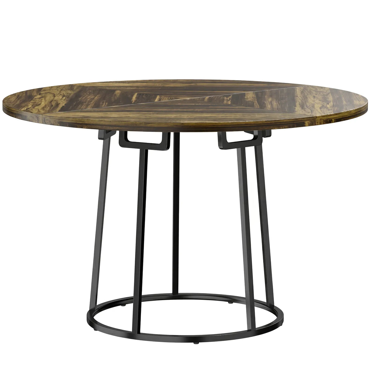 HOMCOM 120cm Round Dining Table with Conical Metal Base – Space-Saving Kitchen Table for 4-6, Rustic Brown