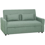 HOMCOM 2 Seater Sofa Bed with Three-Position Back & 2 Pillows – Pull-Out Guest Bed, Green Linen-Look