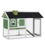 Pawhut Wooden Rabbit Hutch with Run, Ramp & Pull-Out Tray – Indoor & Outdoor Bunny Cage, Green
