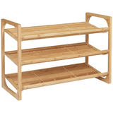 HOMCOM Bamboo Shoe Rack, 3-Tier Shoe Storage Shelf for 9 Pairs – 76 x 33 x 51cm