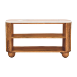 Artisan Furniture Beaumont Solid Mango Wood Shoe Bench – White Marble Top, 2 Shelves, Golden Teak