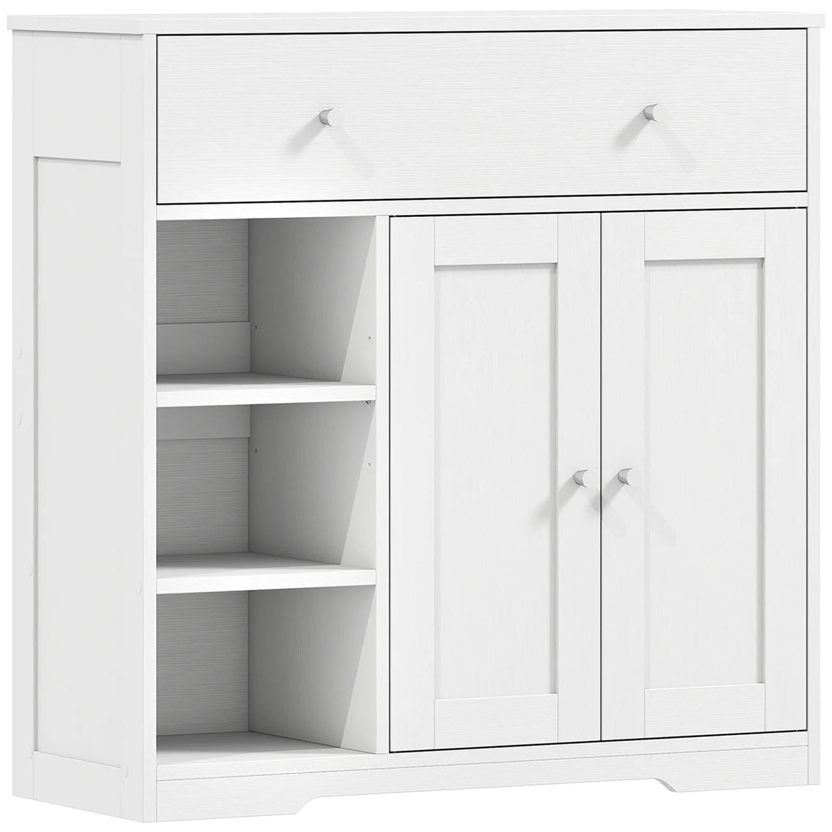 HOMCOM Freestanding Bathroom Floor Cabinet with Drawer, Double Doors and Open Shelves – Nordic Storage Unit, White