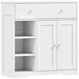 HOMCOM Freestanding Bathroom Floor Cabinet with Drawer, Double Doors and Open Shelves – Nordic Storage Unit, White
