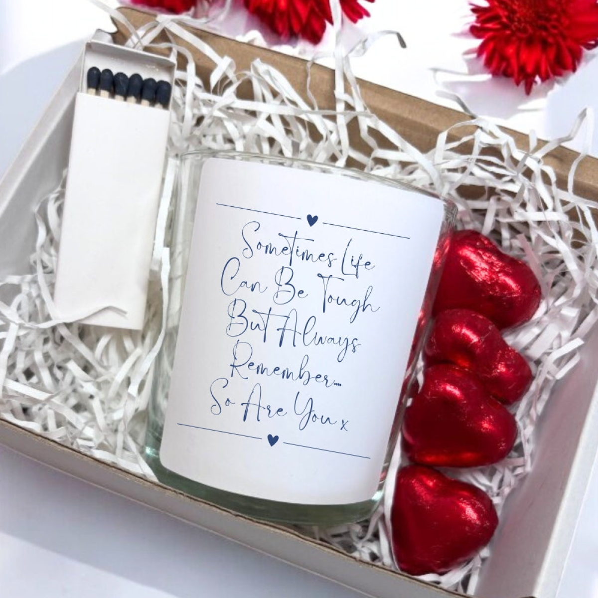 Sometimes Life Can Be Tough Message Candle Gift Set with Chocolates – Fresh Linen Scent