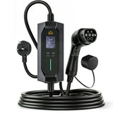 HOMCOM 10 m Type 2 to 3-Pin Plug EV Charger, 2.8 kW, 6-13 A, IP65 Portable Charging Cable with LCD & 1-12 h Timer