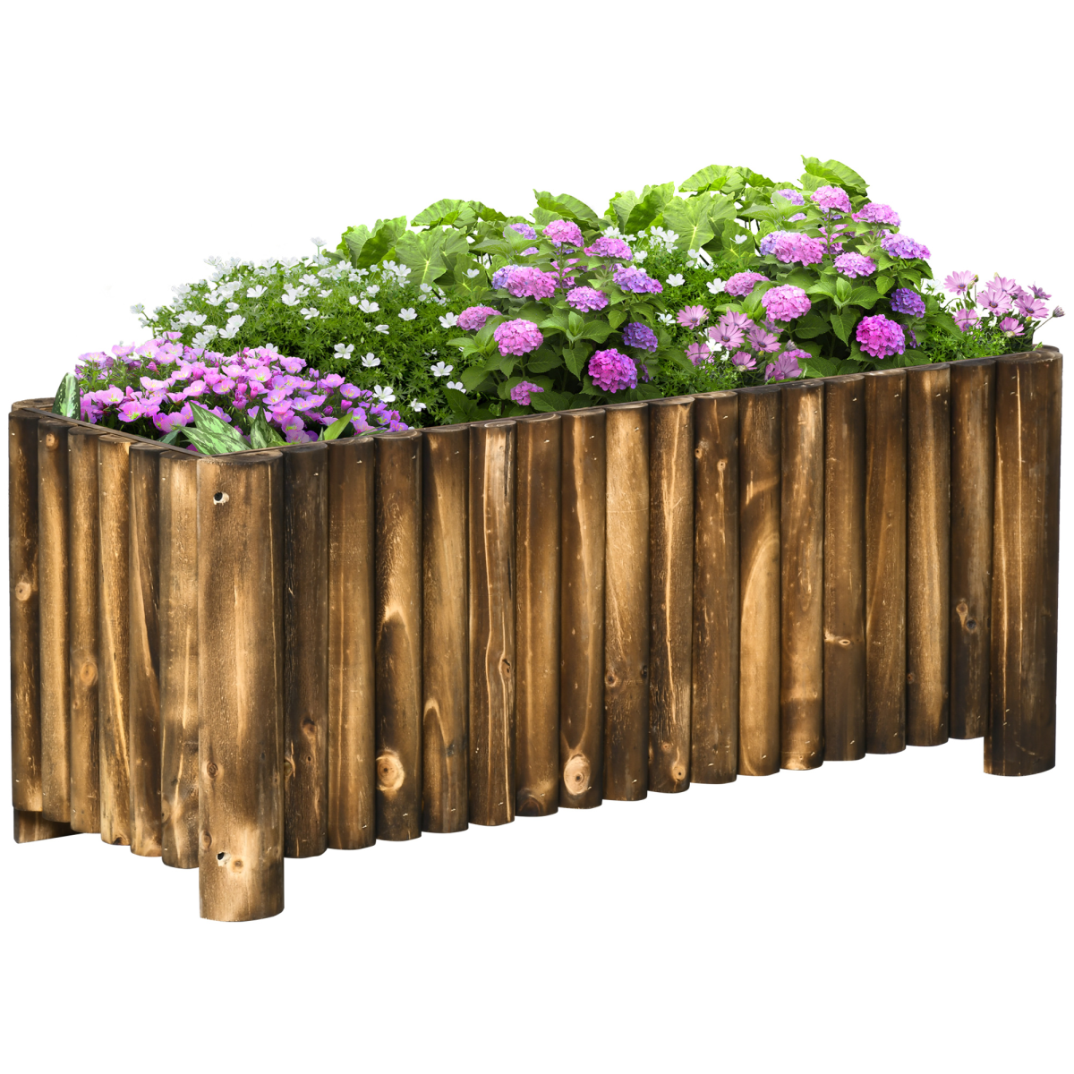 Outsunny Wooden Fir Raised Planter on 4 Feet – Flower Bed for Herbs & Vegetables, 100 x 40 x 40cm