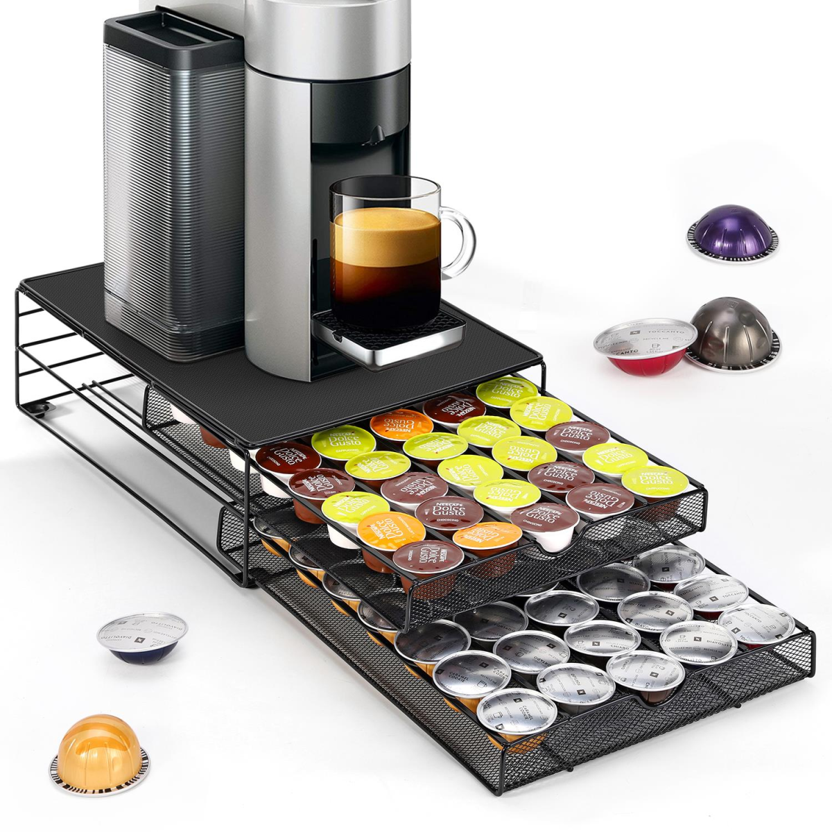 Vinsani Sliding Coffee Pod Storage Drawer for 80 Dolce Gusto Capsules – Countertop Capsule Organiser