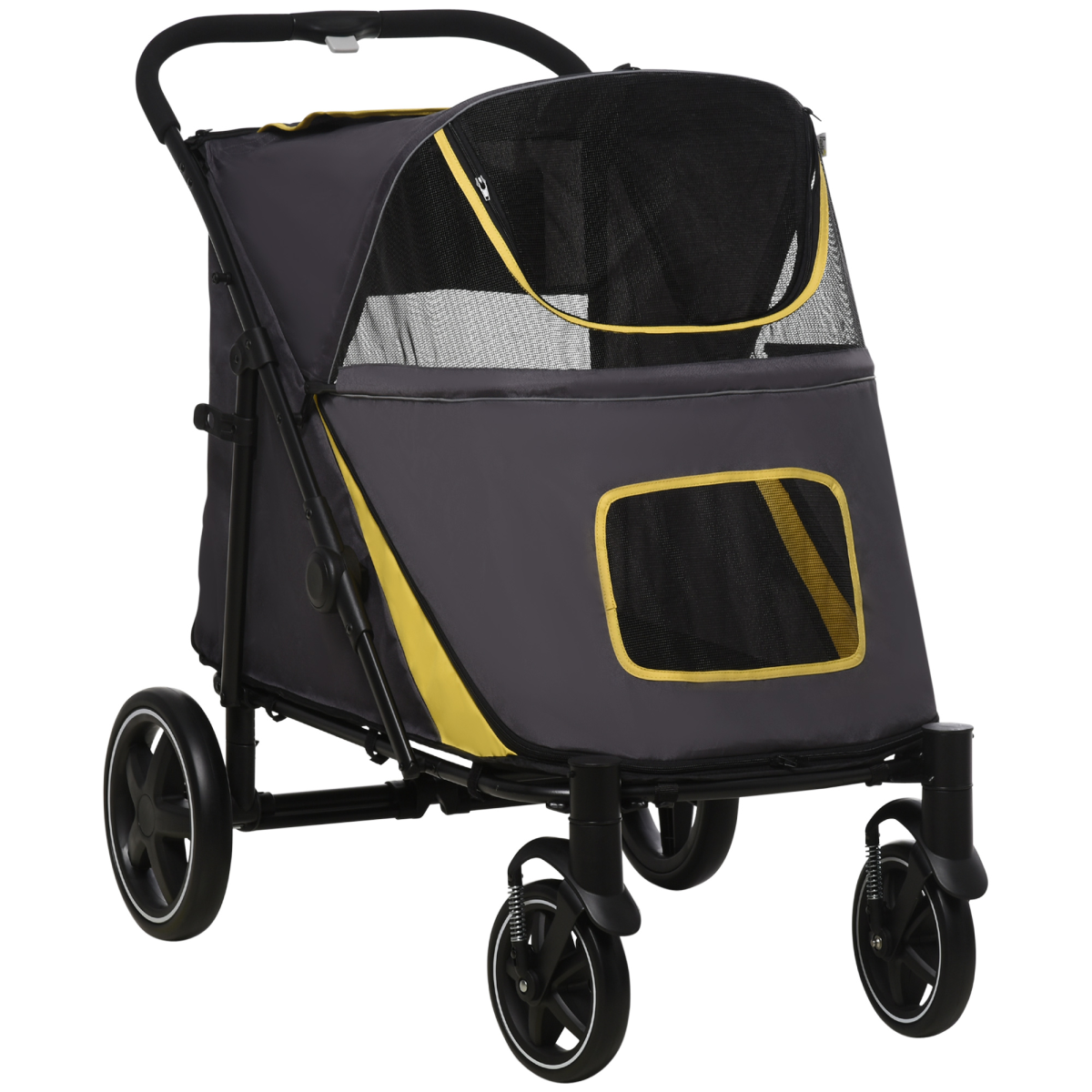 PawHut Foldable Dog Stroller with Universal Wheels, Shock Absorbers & Rear Brake – Pet Carriage, Grey