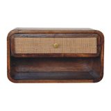 Artisan Furniture Solid Wood Chestnut Wall Mounted Woven Bedside, 1 Drawer & Shelf – Dark Brown