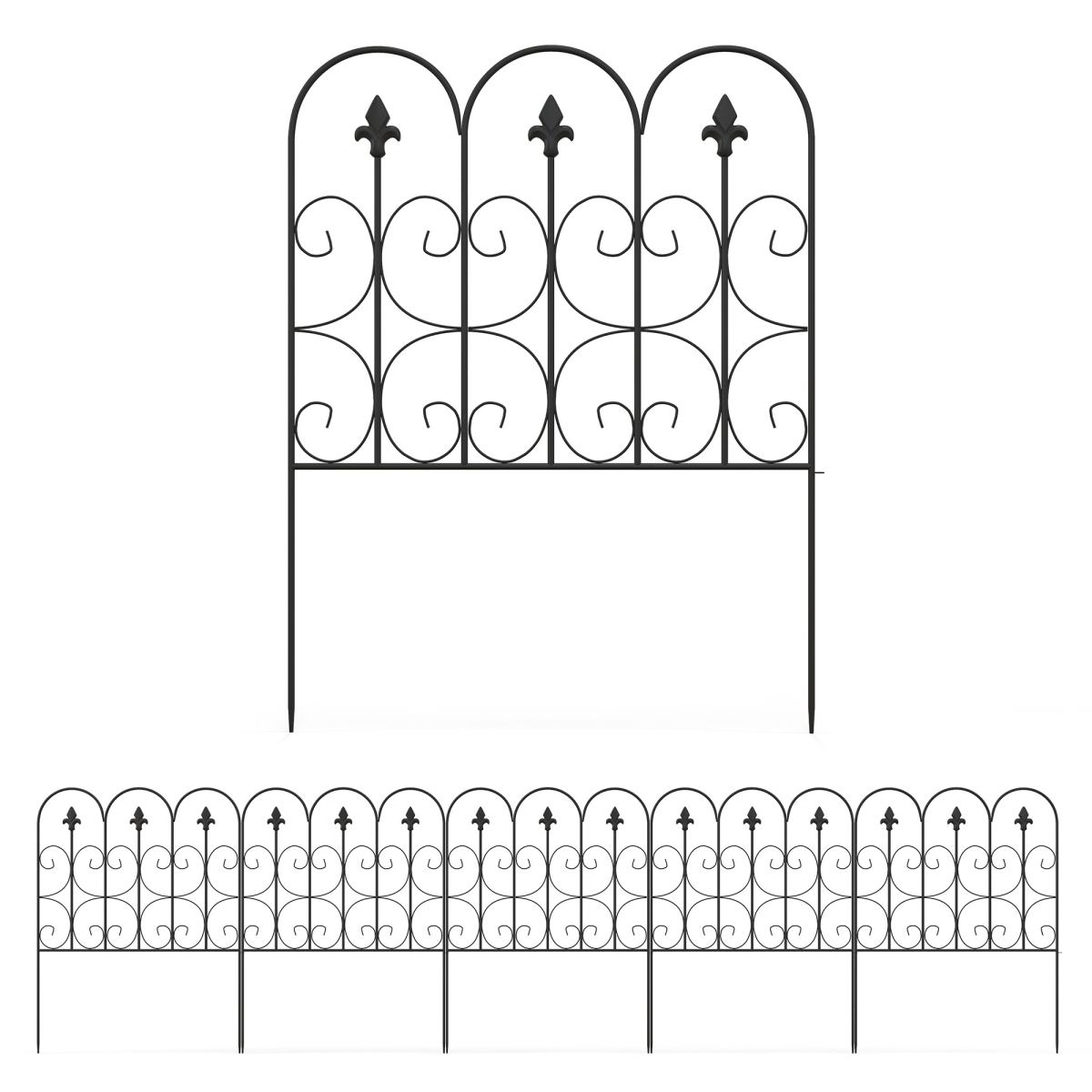 Outsunny 5-Piece Decorative Garden Fence Panels – Interlocking Metal Border Edging with Powder-Coated Finish