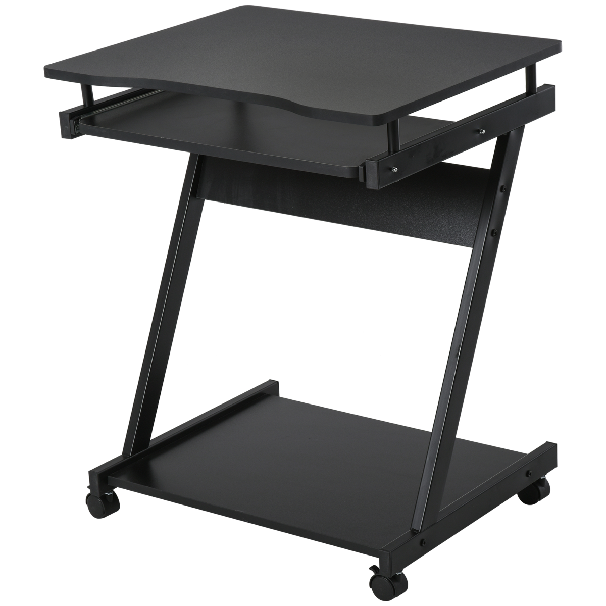 Movable Computer Desk with 4 Wheels and Sliding Keyboard Tray – Compact Home Office PC Workstation, Black