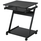 Movable Computer Desk with 4 Wheels and Sliding Keyboard Tray – Compact Home Office PC Workstation, Black