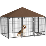 PawHut Outdoor Dog House Kennel with Canopy Top, Lockable Door & Rotating Bowl Holder – Black and Brown