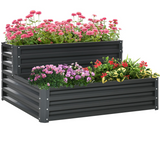 Outsunny 2 Tier Galvanised Steel Raised Garden Bed Planter Box – Open-Bottom Planter for Herbs & Flowers, Dark Grey