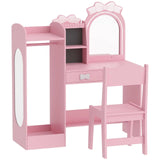 AIYAPLAY 3-in-1 Kids Dressing Table with Stool, Light-Up Mirror and Clothes Rack – Vanity Set Ages 3-8, Pink