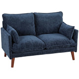 HOMCOM 2 Seater Loveseat Sofa with Pocket Spring Cushions, Wide Deep Seat & Rubberwood Legs – Velvet-Feel, Blue