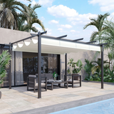 Outsunny 4x3m Aluminium Pergola Gazebo with Retractable Canopy & Ground Stakes – Garden Patio Shade, Cream White