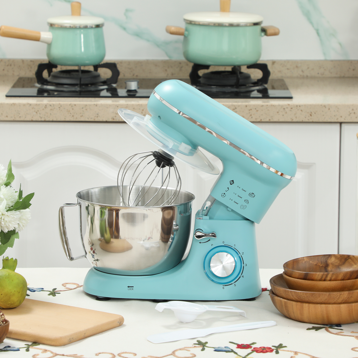 Kitchen Stand Mixer with 1300W Motor, 4.5L Stainless Steel Bowl & Tilting Head – 6 Speeds, Splash Guard, Blue