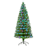 HOMCOM 6ft Multicoloured Artificial Christmas Tree with 230 Fibre Optic LED Lights and Star Holder – Metal Base