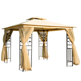 Outsunny 3x3m Double Tier Gazebo with Mesh Sidewalls & Steel Frame – Garden Party Netting Shelter, Beige