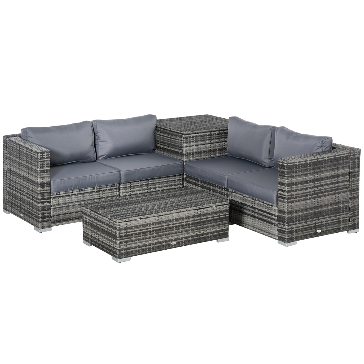 Outsunny 6-piece rattan corner sofa set with storage tables, grey