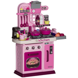 AIYAPLAY Kids Play Kitchen with 33 Accessories, Lights, Sounds and Storage – Pretend Cooking Toy, Pink