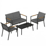 Outsunny 4 Seater Metal Garden Sofa Set – Loveseat, Two Armchairs and Coffee Table with Breathable Mesh Seats, Grey