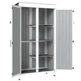 Outsunny Outdoor Storage Cabinet with 3 Removable Shelves and Asphalt Roof – Wood and Steel Garden Tool Shed, White and Black