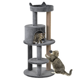 PawHut 104cm Deluxe Cat Activity Tree with Sisal Scratching Posts, Ear Perch, House & Hanging Ball – Grey