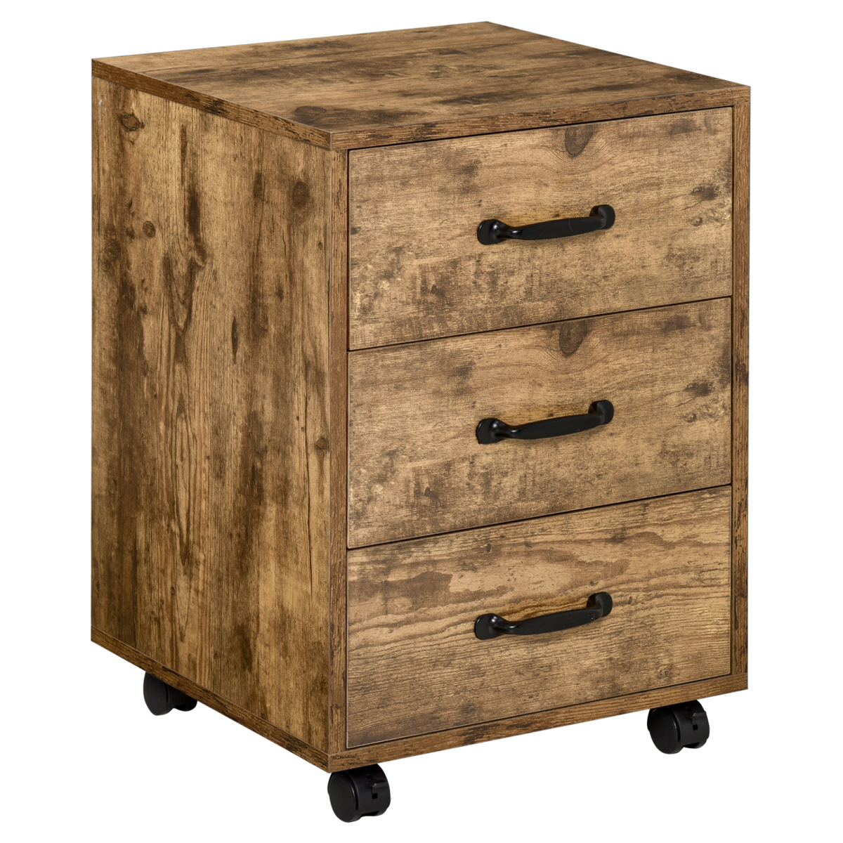 HOMCOM Rolling File Cabinet with 3 Drawers and Lockable Casters – Under Desk Mobile Filing Organiser, Wood Grain