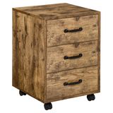 HOMCOM Rolling File Cabinet with 3 Drawers and Lockable Casters – Under Desk Mobile Filing Organiser, Wood Grain