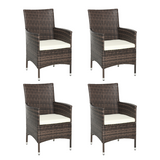Outsunny Set of 4 PE Rattan Garden Armchairs with 5cm Padded Cushions – Outdoor Patio Seating, Deep Coffee/White