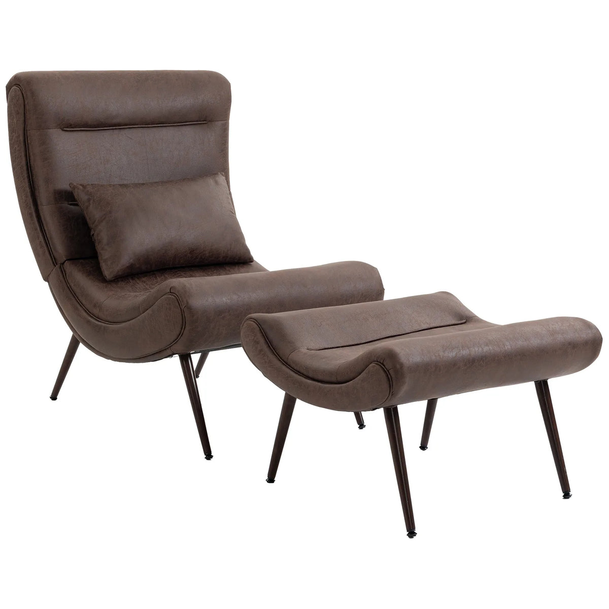 HOMCOM Modern Accent Chair with Footstool, Lumbar Pillow and 64cm Wide Seat – Lounge Chair, Dark Brown