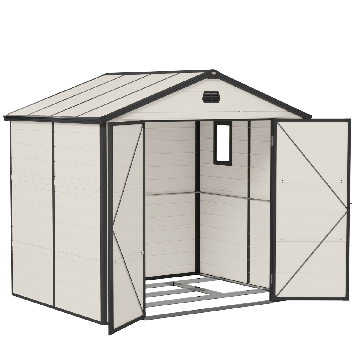 Outsunny 8 x 6ft Garden Shed with Foundation Kit, Vents and Lockable Door – Aluminium Frame, Cream White