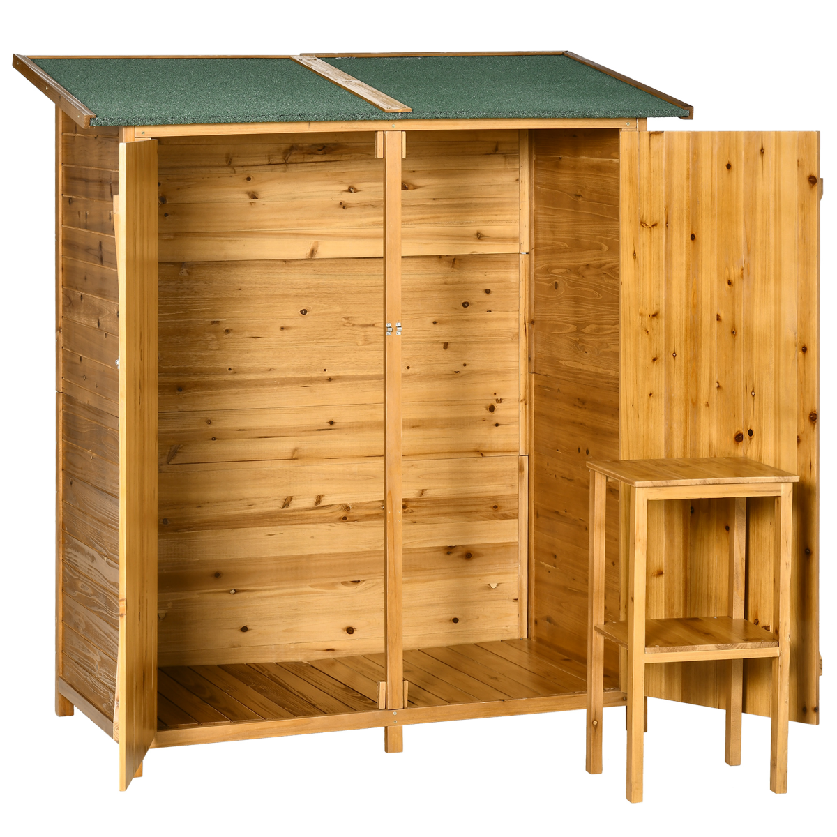 Outsunny Garden Storage Shed Tool Organiser with Removable Table and Lockable Door – 140 x 75 x 157 cm