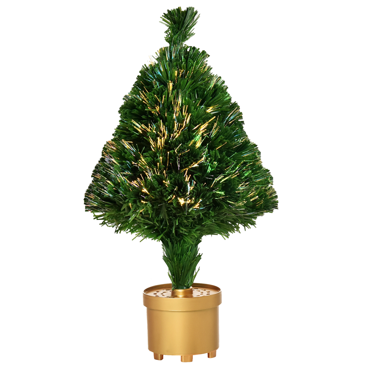 HOMCOM 2ft Pre-Lit Artificial Tabletop Christmas Tree with Fibre Optic & LED Lights – Multi-Colour, Green