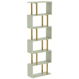 HOMCOM S-Shaped 6-Tier Bookshelf with Anti-Tip Strap – Freestanding Open Display Shelves for Living Room, Light Green