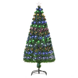 HOMCOM 5ft Pre-Lit Artificial Christmas Tree with 170 Multicoloured Lights, Star Topper & Folding Metal Base