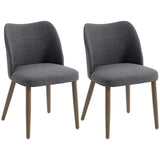 HOMCOM Set of 2 Linen Dining Chairs with Curved Backrest & Rubberwood Legs – Padded Kitchen Chairs, Dark Grey