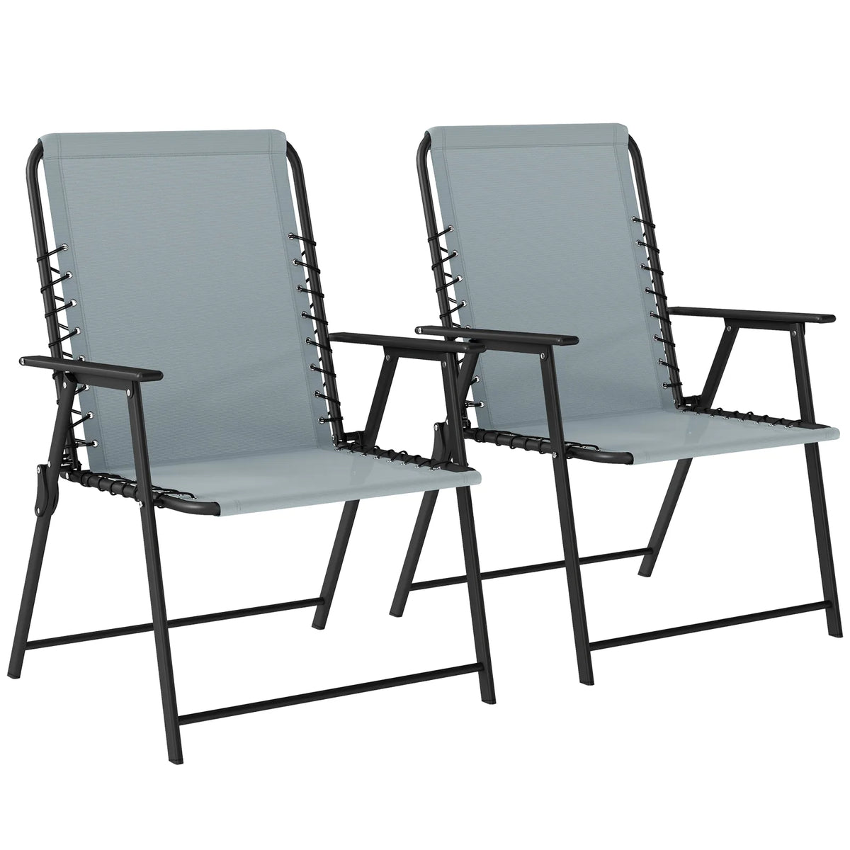 Outsunny Set of 2 Folding Garden Chairs with Breathable Texteline Seat, High Back and Armrests – Light Grey