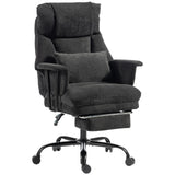 HOMCOM Heavy Duty Office Chair with Lumbar Support, Spring Cushion and Footrest, 180kg – Reclining Linen Desk Chair, Black